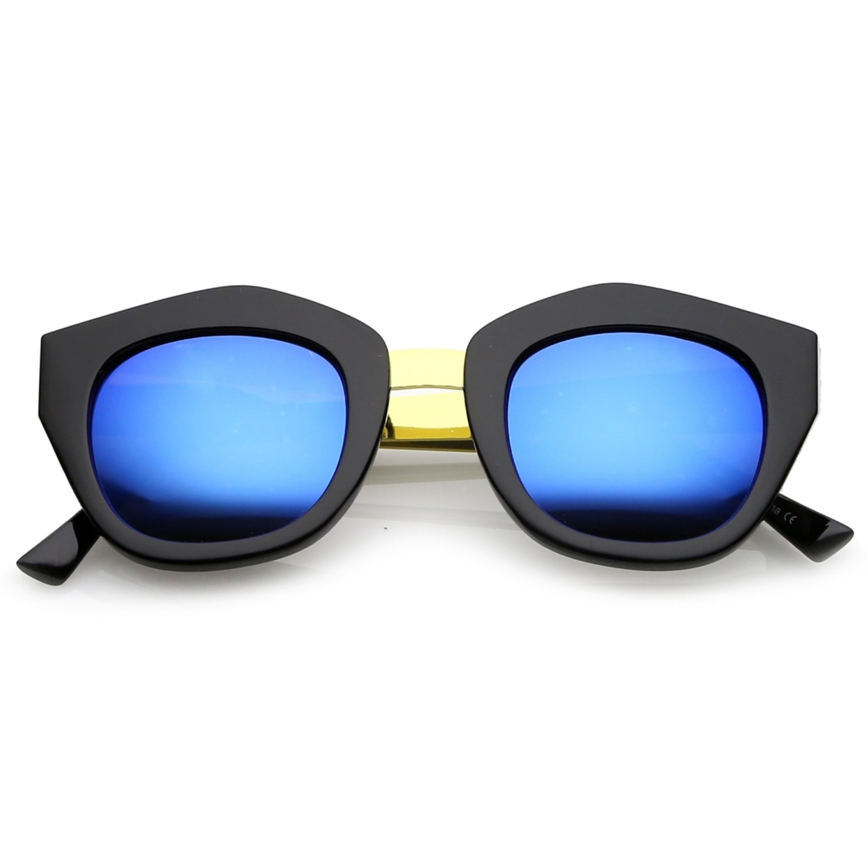 Women's Metal Bridge Colored Mirror Lens Square Cat Eye Sunglasses 46mm - Black-Gold / Orange Mirror