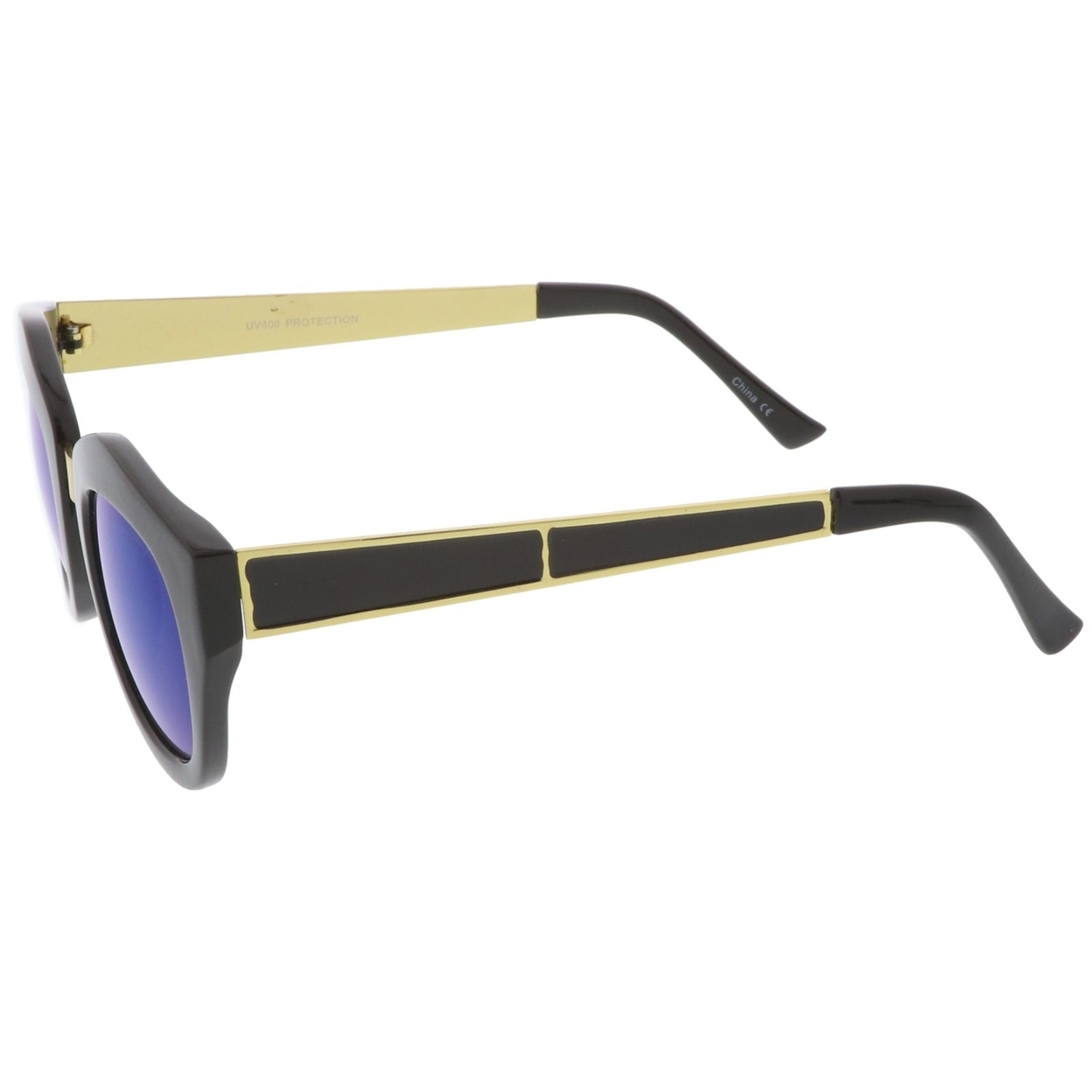 Women's Metal Bridge Colored Mirror Lens Square Cat Eye Sunglasses 46mm - Smoke-Gold / Purple Mirror