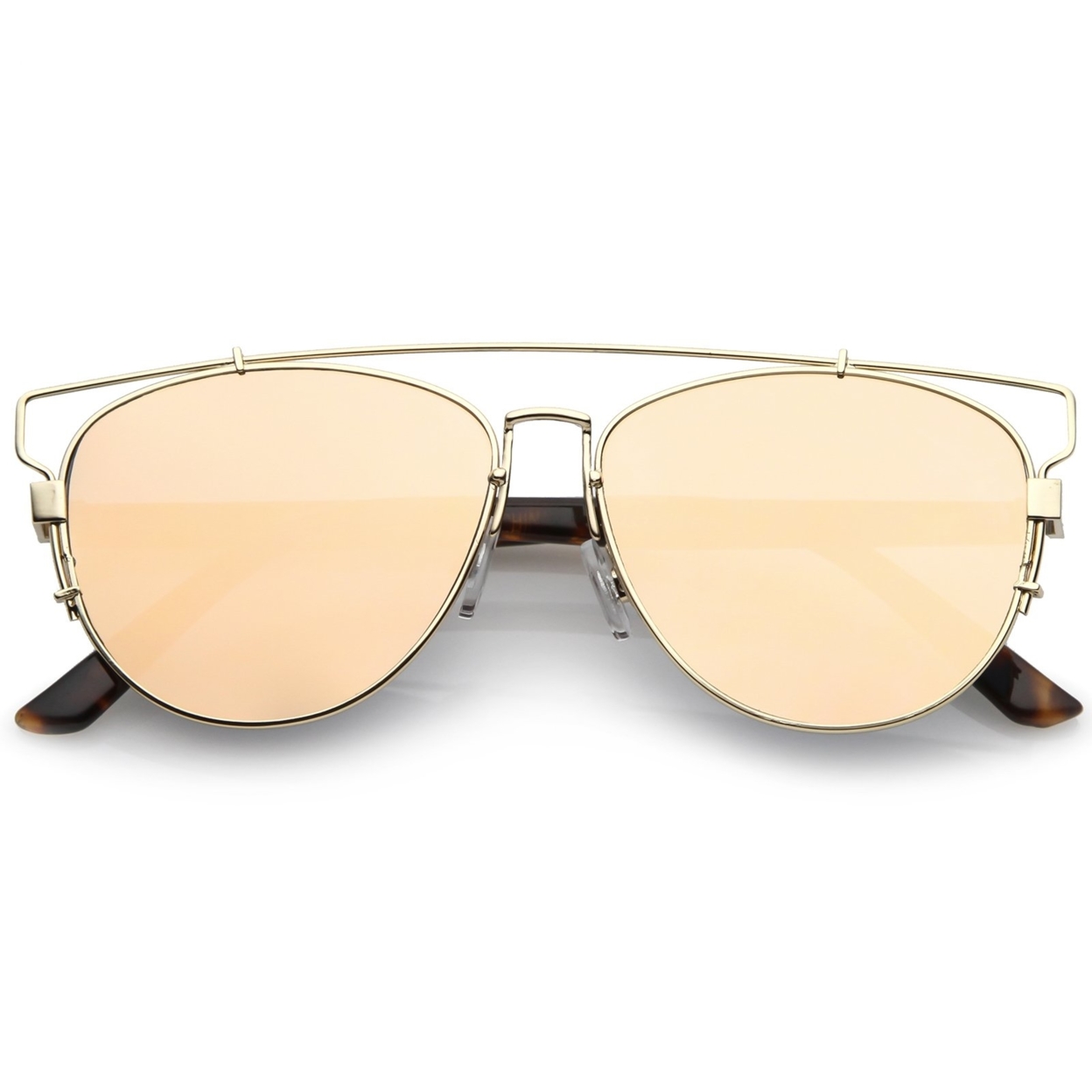 Women's Metal Crossbar Pink Mirror Flat Lens Technologic Aviator Sunglasses 55mm - Gold-Tortoise / Pink Mirror