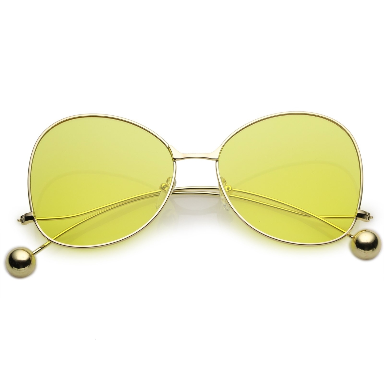 Women's Metal Butterfly Sunglasses Thin Curved Arms Ball Accent Color Tinted Flat Lens 56mm - Gold / Yellow