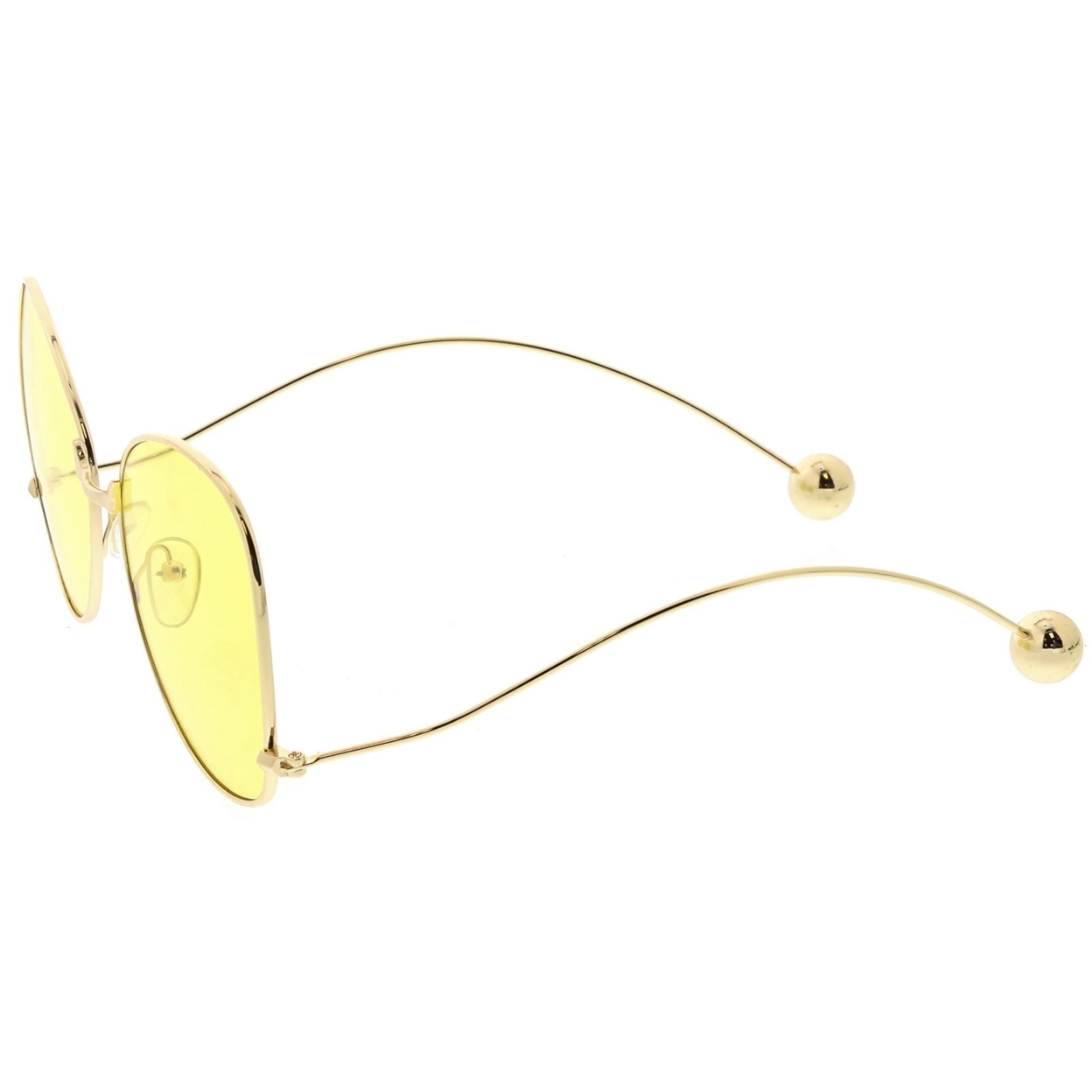 Women's Metal Butterfly Sunglasses Thin Curved Arms Ball Accent Color Tinted Flat Lens 56mm - Gold / Yellow
