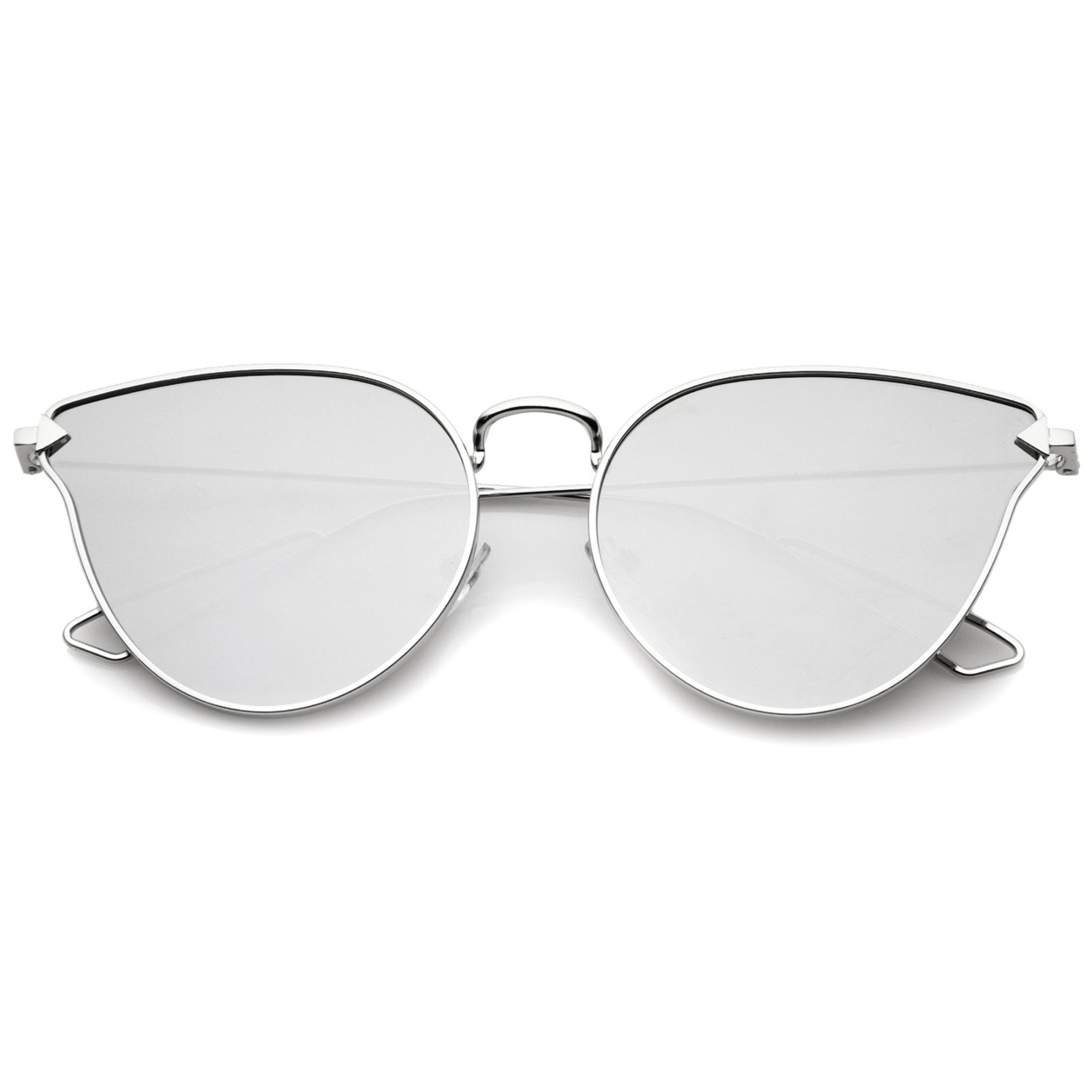 Women's Metal Frame Arrow Temples Color Mirror Flat Lens Cat Eye Sunglasses 58mm - Gold / Brown Mirror