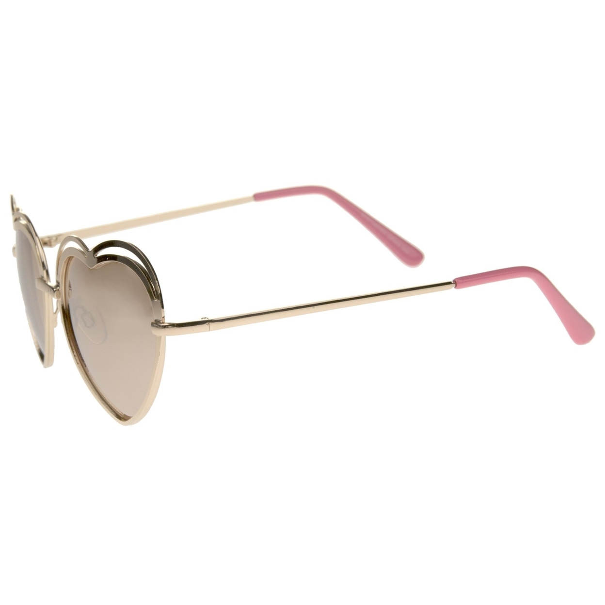 Women's Metal Cutout Frame Thin Temple Cutout Heart Sunglasses 55mm - Gold / Amber