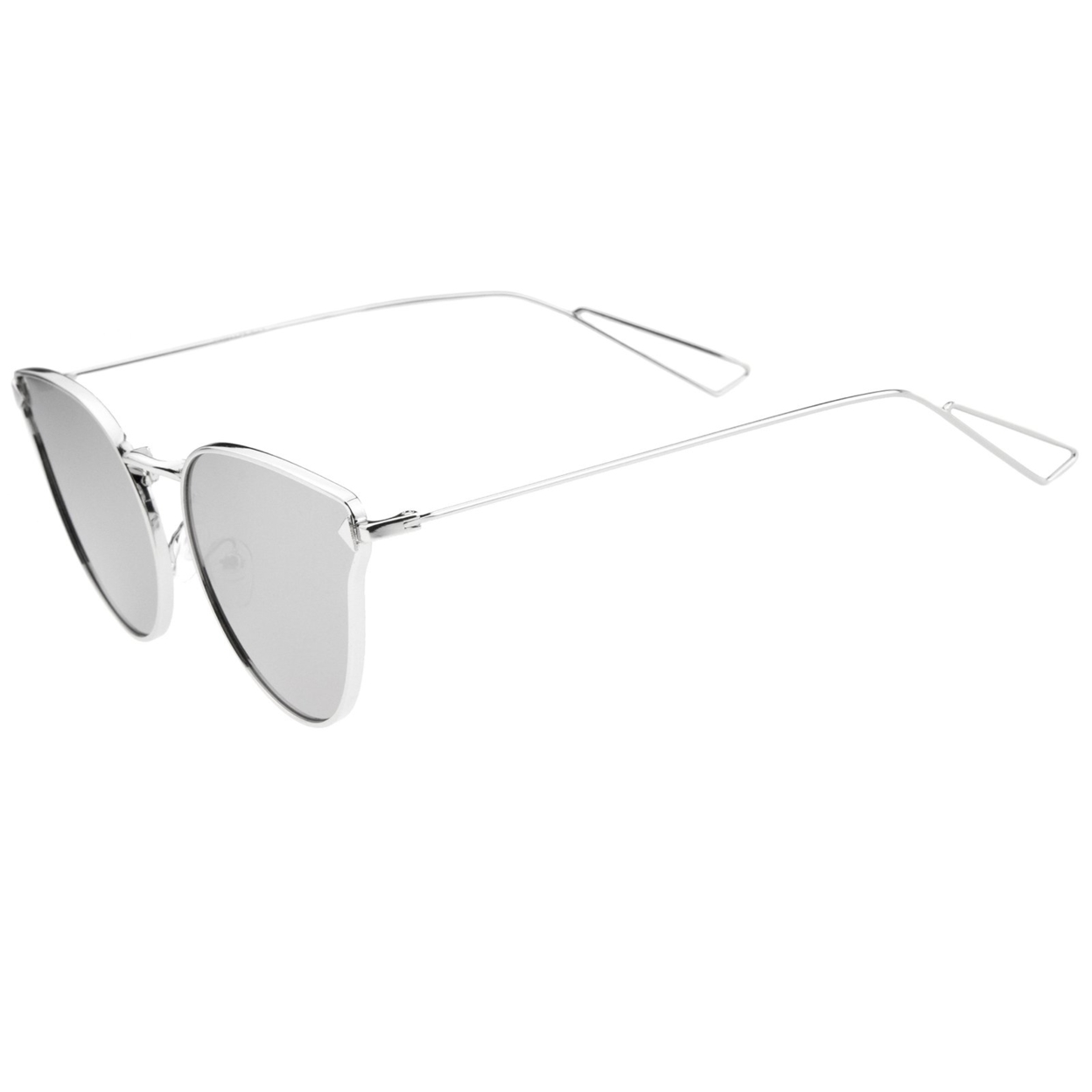 Women's Metal Frame Arrow Temples Color Mirror Flat Lens Cat Eye Sunglasses 58mm - Gold / Blue Mirror