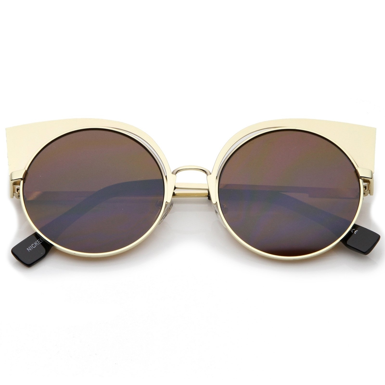 Women's Metal Frame Cutout Round Cat Eye Sunglasses 54mm - Black-Gold / Smoke