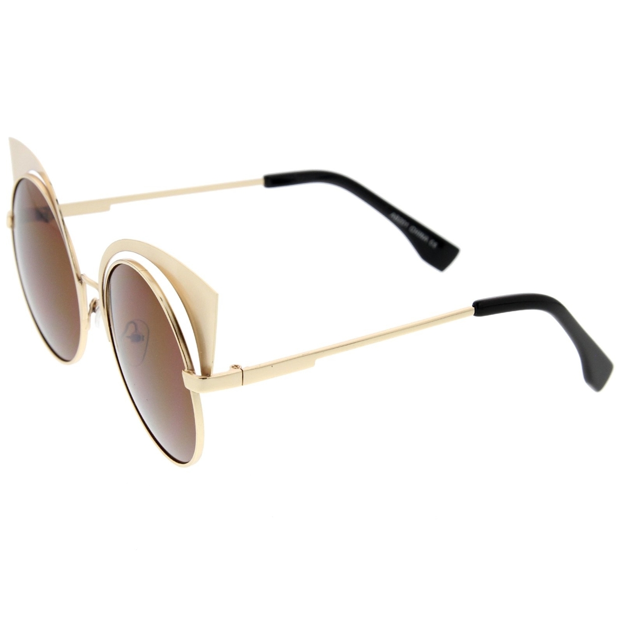 Women's Metal Frame Cutout Round Cat Eye Sunglasses 54mm - Black-Silver / Smoke