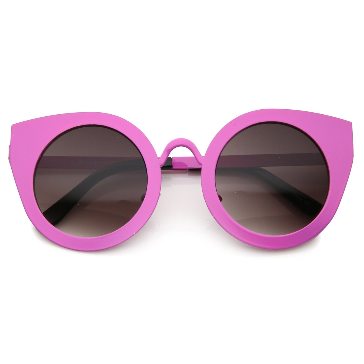 Women's Metal Frame Oversize Round Cat Eye Sunglasses 47mm - Hot Pink / Lavender