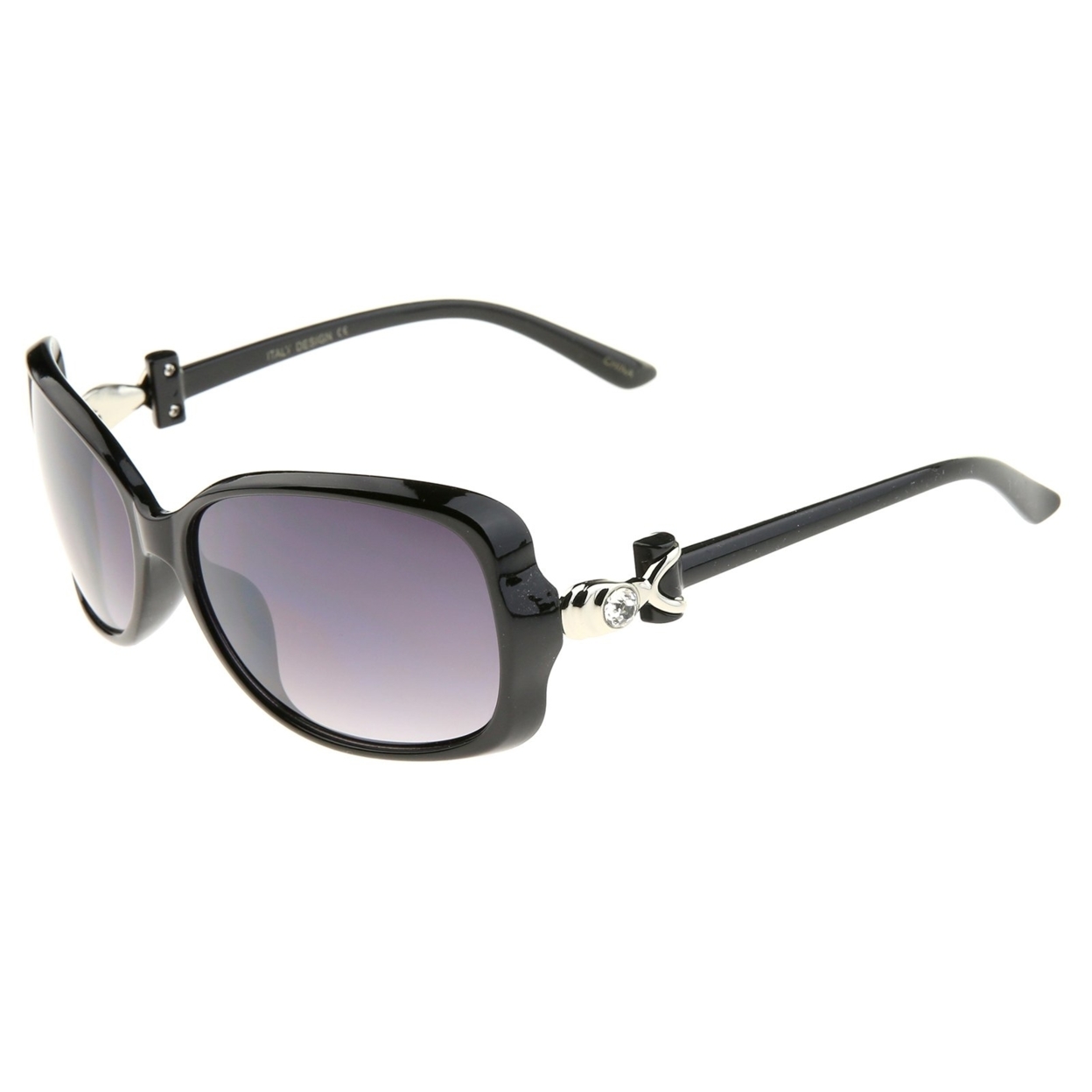 Women's Metal Temple Rhinestone Accent Gradient Lens Oversized Sunglasses 61mm - Black-Silver / Lavender