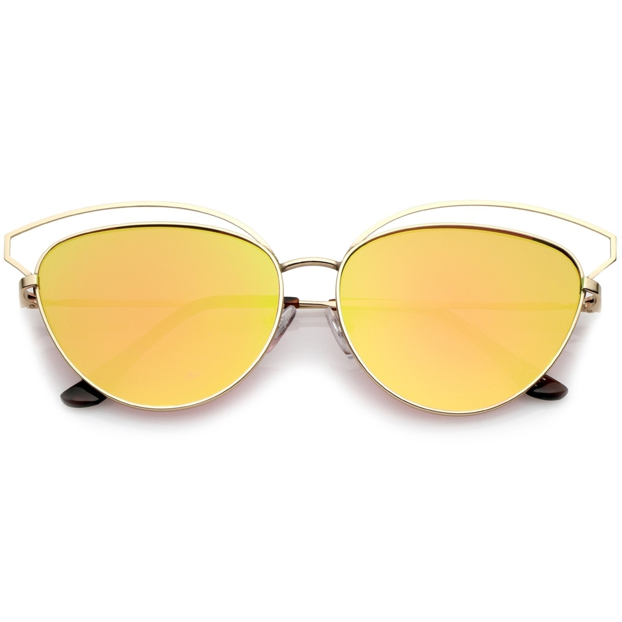 Women's Open Metal Frame Colored Mirror Oversize Cat Eye Sunglasses 58mm - White / Blue Mirror