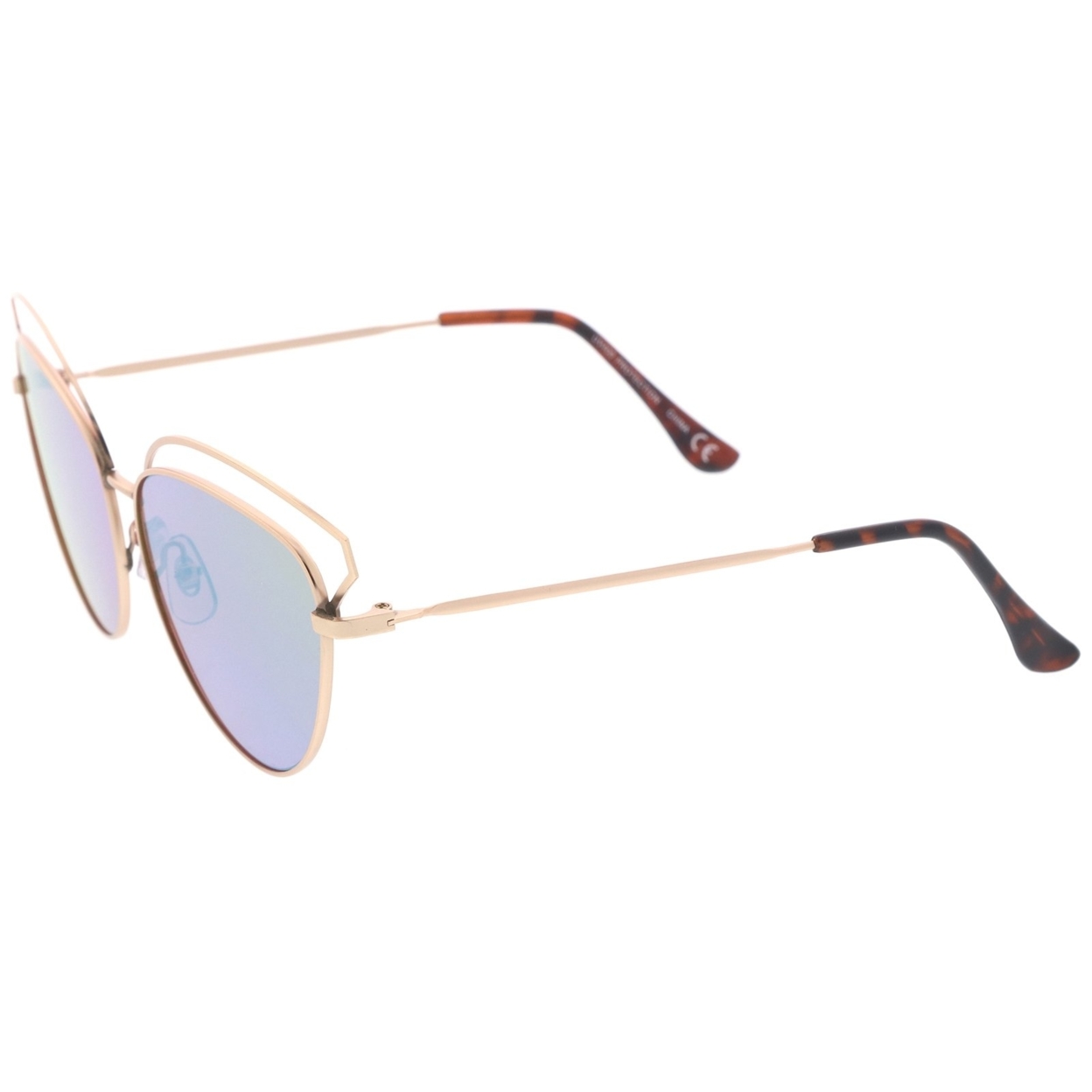Women's Open Metal Frame Colored Mirror Oversize Cat Eye Sunglasses 58mm - White / Blue Mirror