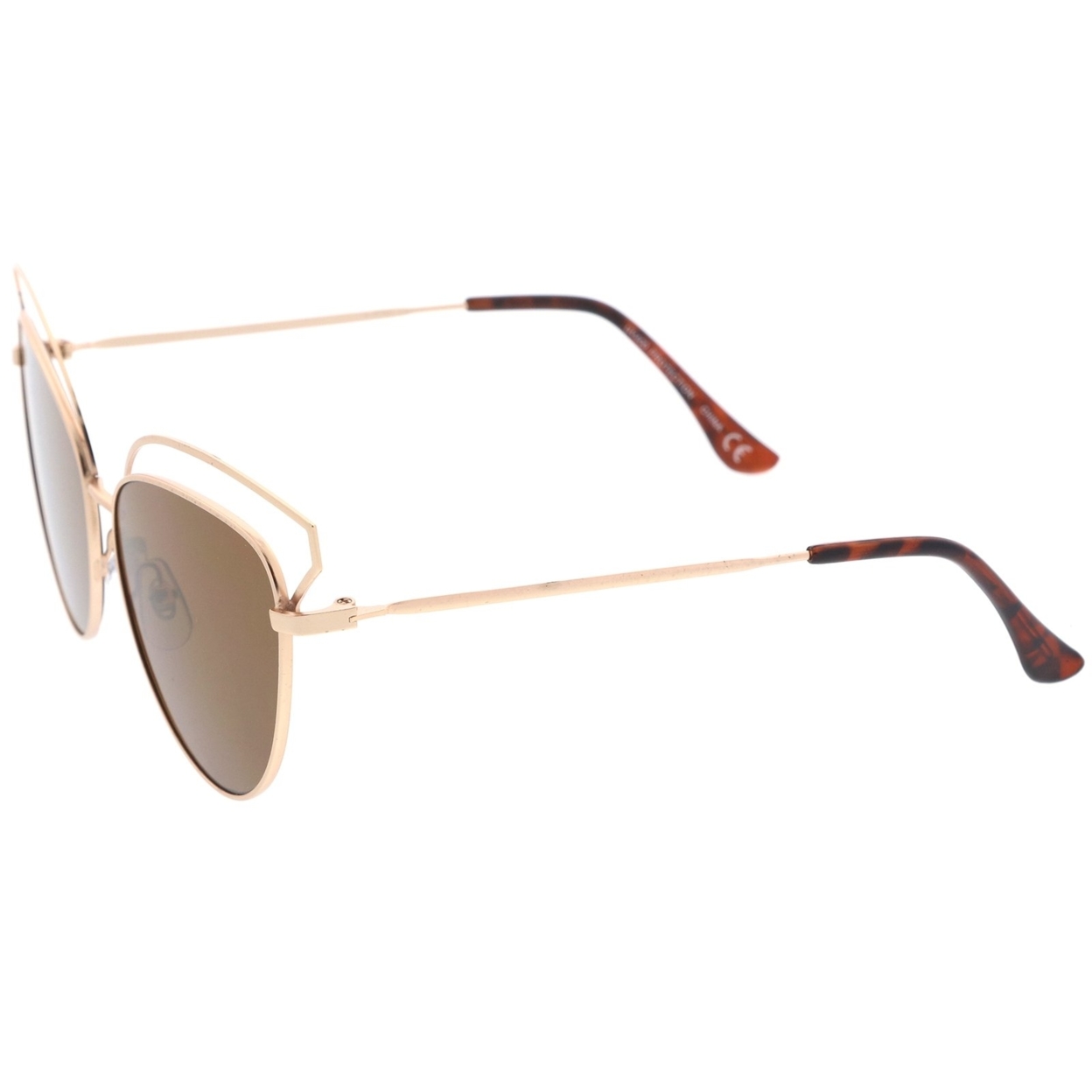 Women's Open Metal Frame Slim Temple Oversize Cat Eye Sunglasses 58mm - Gold / Brown