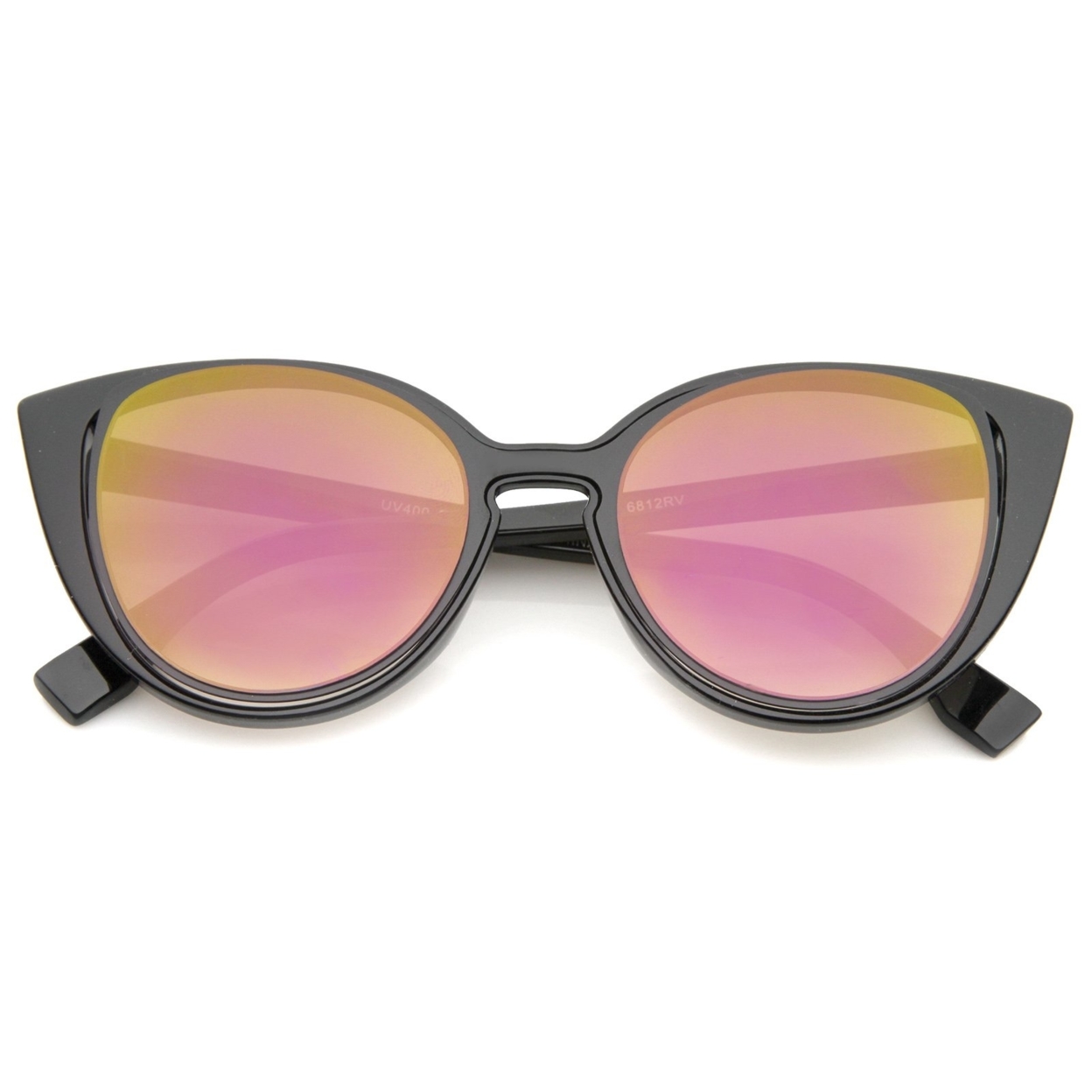 Women's Open Metal Insert Colored Mirror Lens Cat Eye Sunglasses 51mm - Black-Gunmetal / Silver Mirror