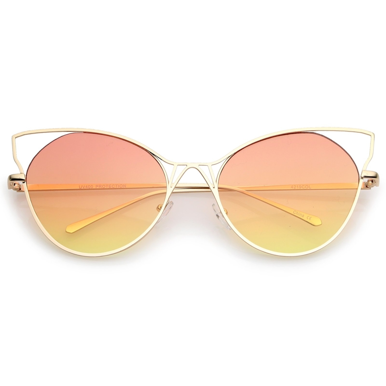 Women's Open Metal Slim Temple Gradient Flat Lens Oversize Cat Eye Sunglasses 60mm - Silver / Green-Yellow