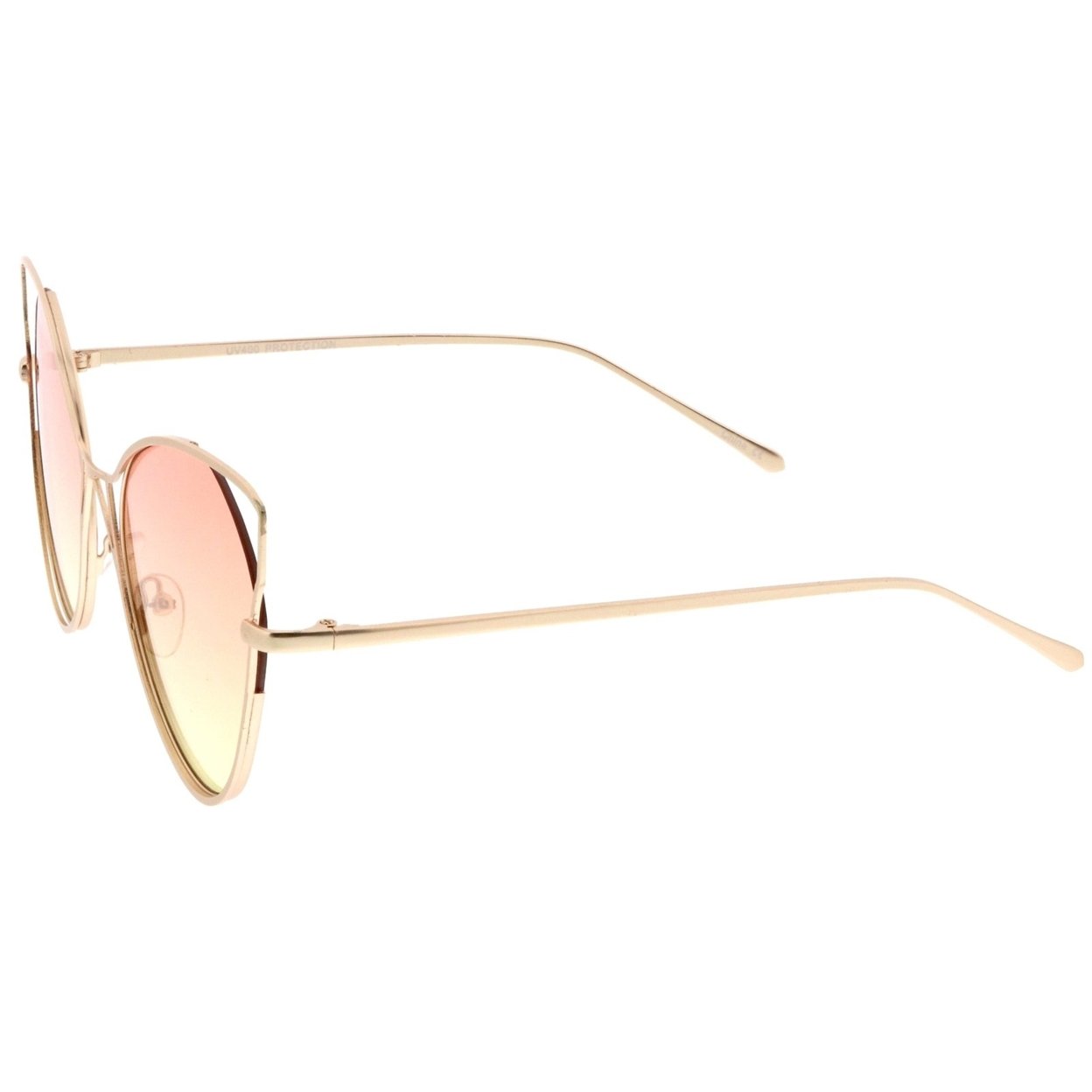 Women's Open Metal Slim Temple Gradient Flat Lens Oversize Cat Eye Sunglasses 60mm - Silver / Green-Yellow