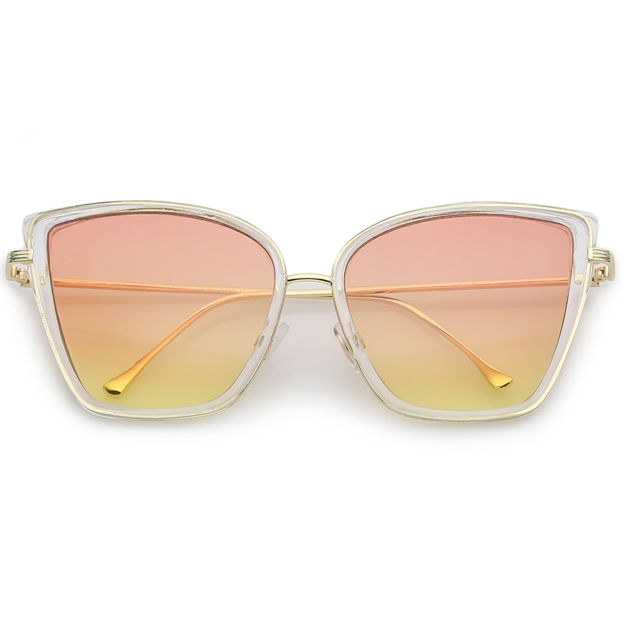 Women's Oversize Cat Eye Sunglasses With Slim Arms Colored Gradient Lens 56mm - Clear Gld / Orange Yellow