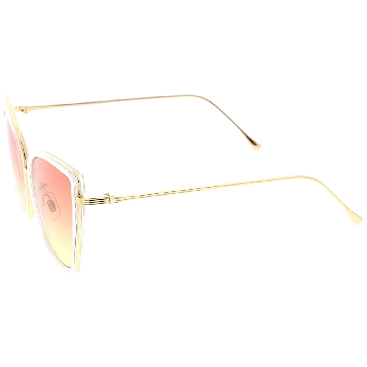 Women's Oversize Cat Eye Sunglasses With Slim Arms Colored Gradient Lens 56mm - Black Gold / Purple Blue