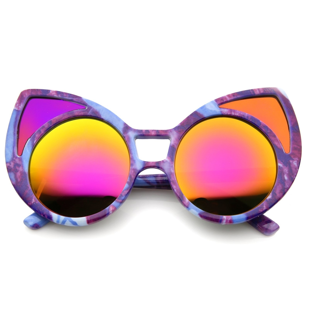 Women's Oversize Colored Frame Mirror Lens Cat Eye Sunglasses 52mm - Blue-White / Blue Mirror