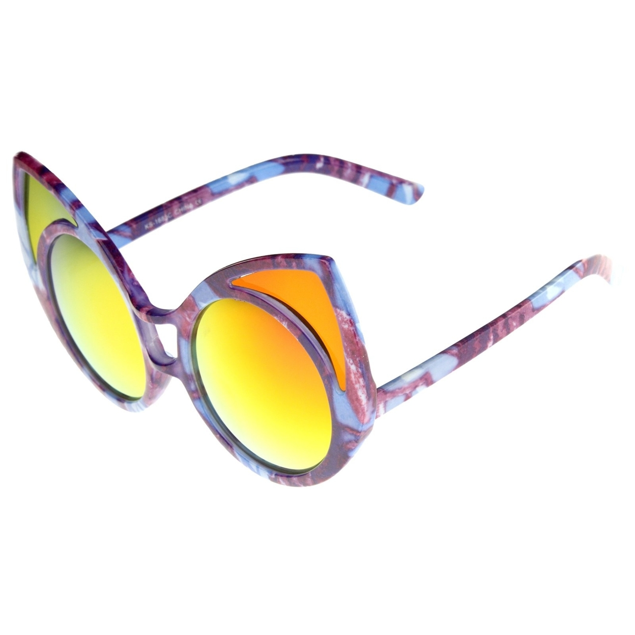 Women's Oversize Colored Frame Mirror Lens Cat Eye Sunglasses 52mm - Blue-White / Blue Mirror