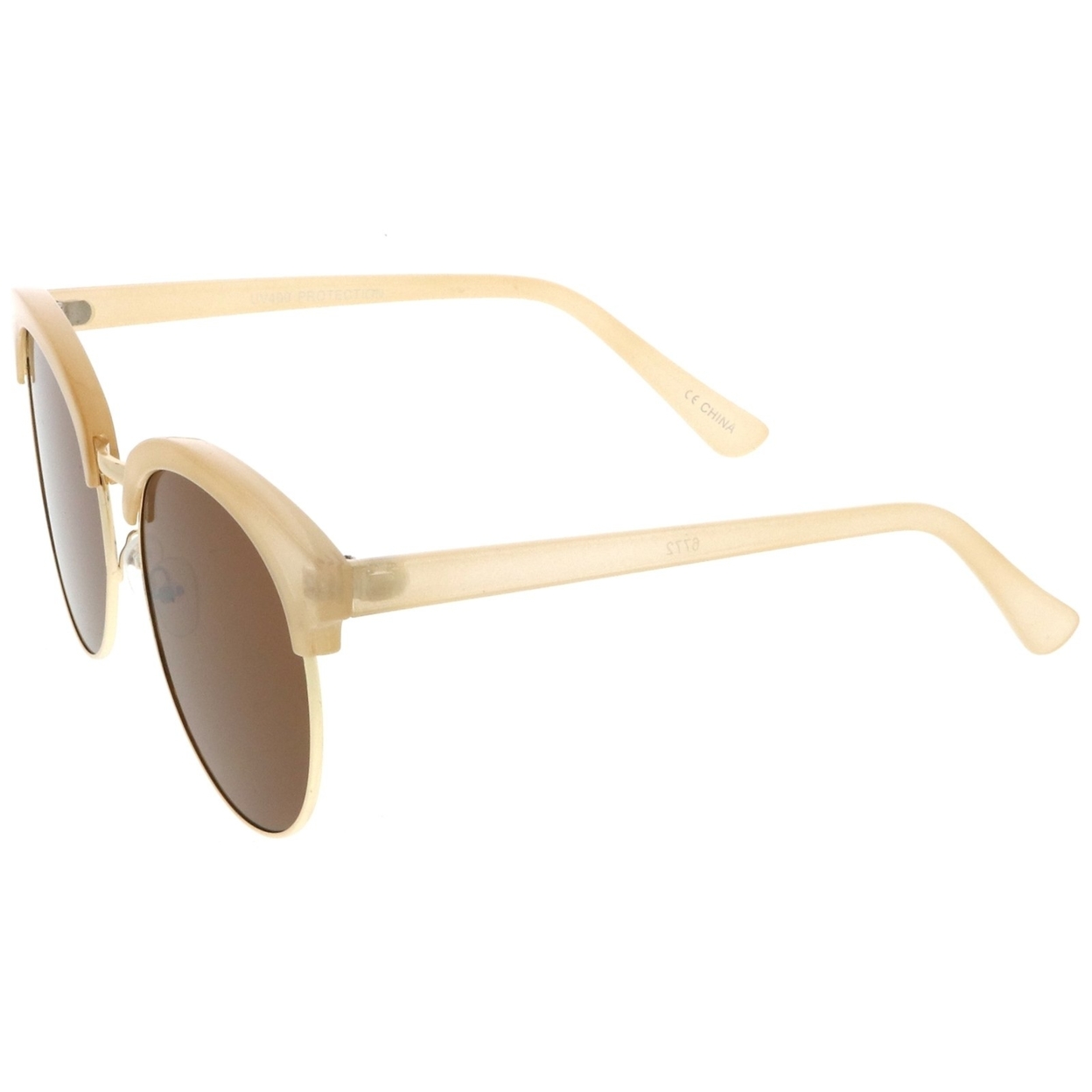 Women's Oversize Half-Frame Circle Flat Lens Round Sunglasses 58mm - Black-Silver / Lavender