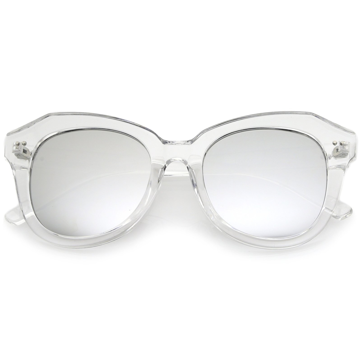 Women's Oversize Horn Rimmed Colored Mirror Round Lens Cat Eye Sunglasses 52mm - Black / Blue Mirror