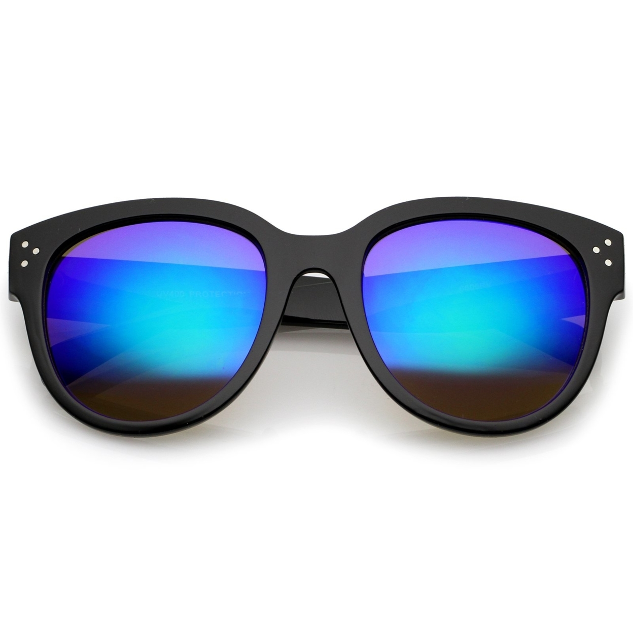 Women's Oversize Horn Rimmed Colored Mirror Lens Cat Eye Sunglasses 56mm - Black / Magenta-Green Mirror