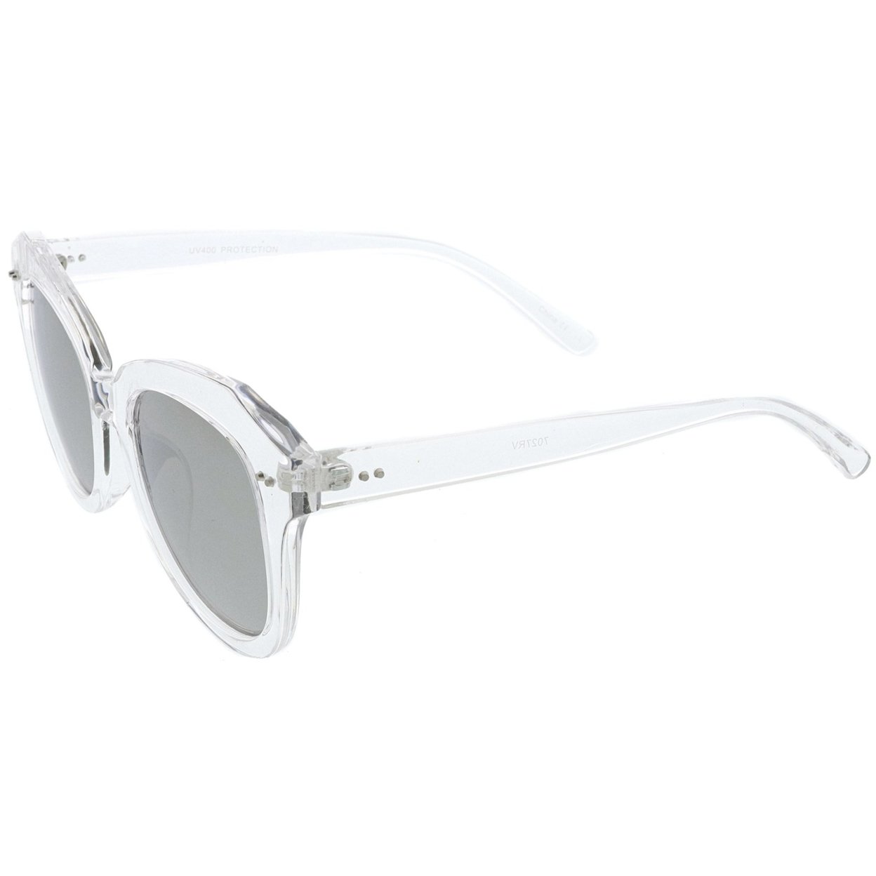 Women's Oversize Horn Rimmed Colored Mirror Round Lens Cat Eye Sunglasses 52mm - Black / Blue Mirror