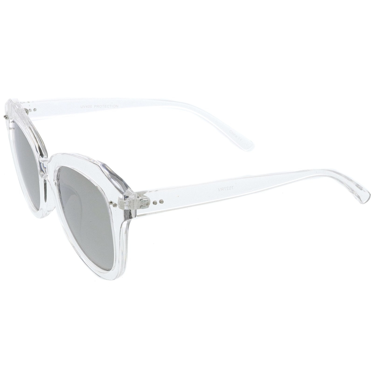 Women's Oversize Horn Rimmed Colored Mirror Round Lens Cat Eye Sunglasses 52mm - Tortoise / Blue Mirror