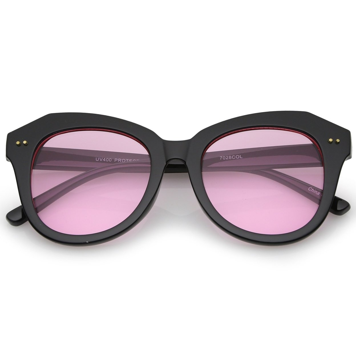 Women's Oversize Horn Rimmed Colored Round Lens Cat Eye Sunglasses 52mm - Black / Yellow