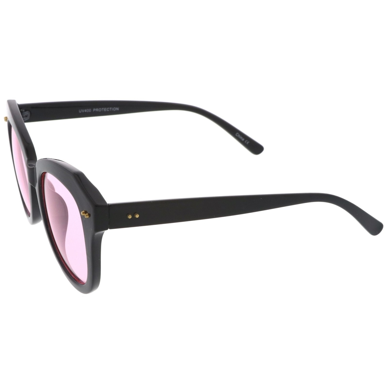 Women's Oversize Horn Rimmed Colored Round Lens Cat Eye Sunglasses 52mm - Black / Pink
