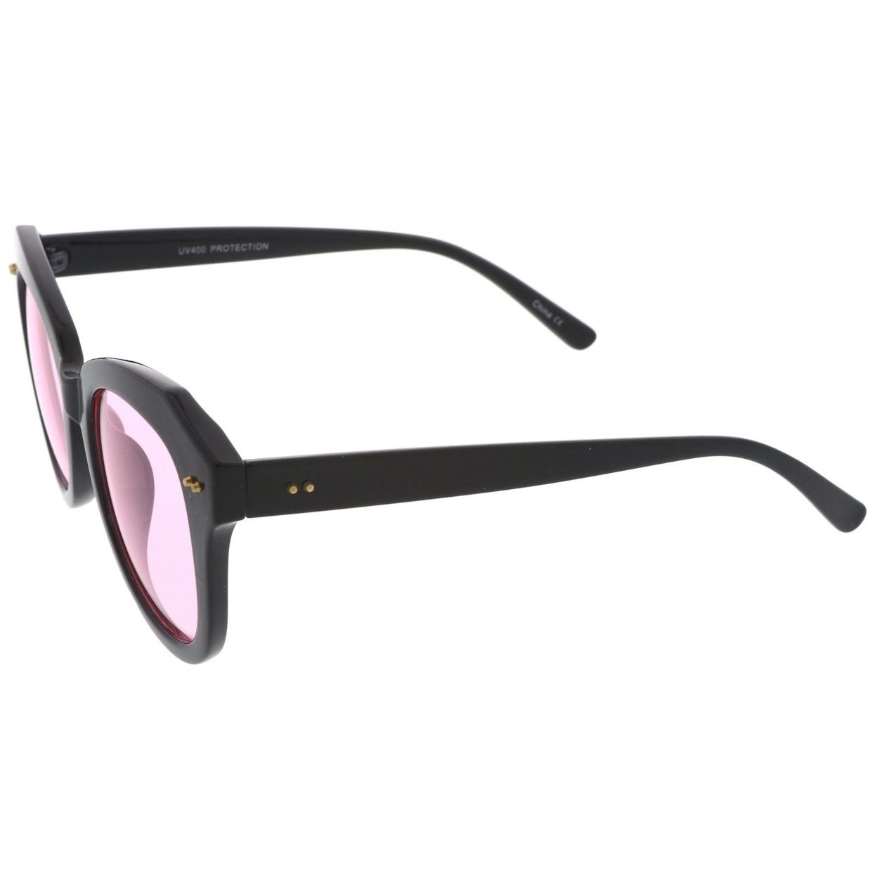Women's Oversize Horn Rimmed Colored Round Lens Cat Eye Sunglasses 52mm - Black / Blue