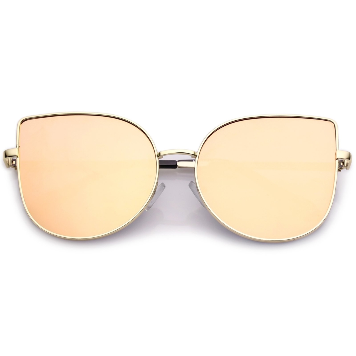 Women's Oversize Metal Cat Eye Sunglasses With Pink Mirror Flat Lens 58mm - Gold / Amber