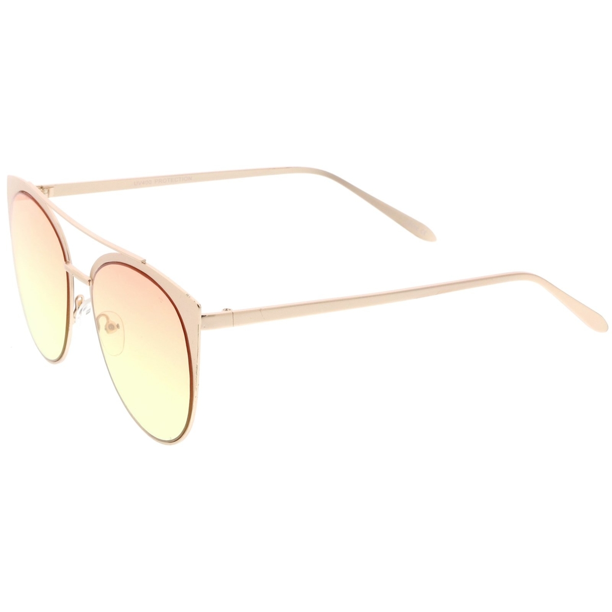 Women's Oversize Metal Crossbar Colored Flat Lens Cat Eye Sunglasses 61mm - Shiny Silver / Green-Yellow