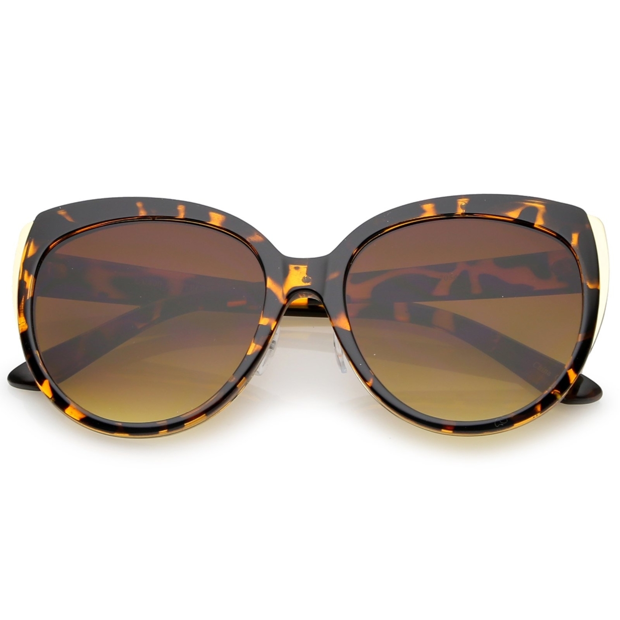Women's Oversize Metal Trim Round Flat Lens Cat Eye Sunglasses 57mm - Black-Gold / Smoke