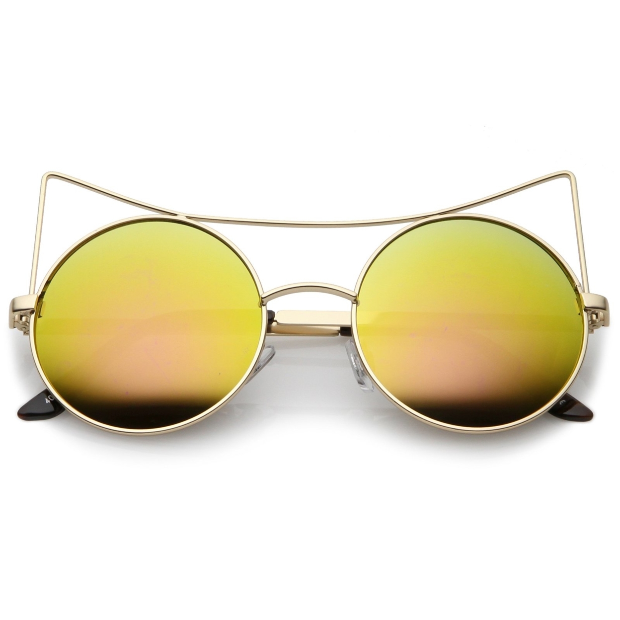 Women's Oversize Open Metal Cat Eye Sunglasses With Colored Mirror Flat Lens 54mm - Gold / Yellow Pink Mirror