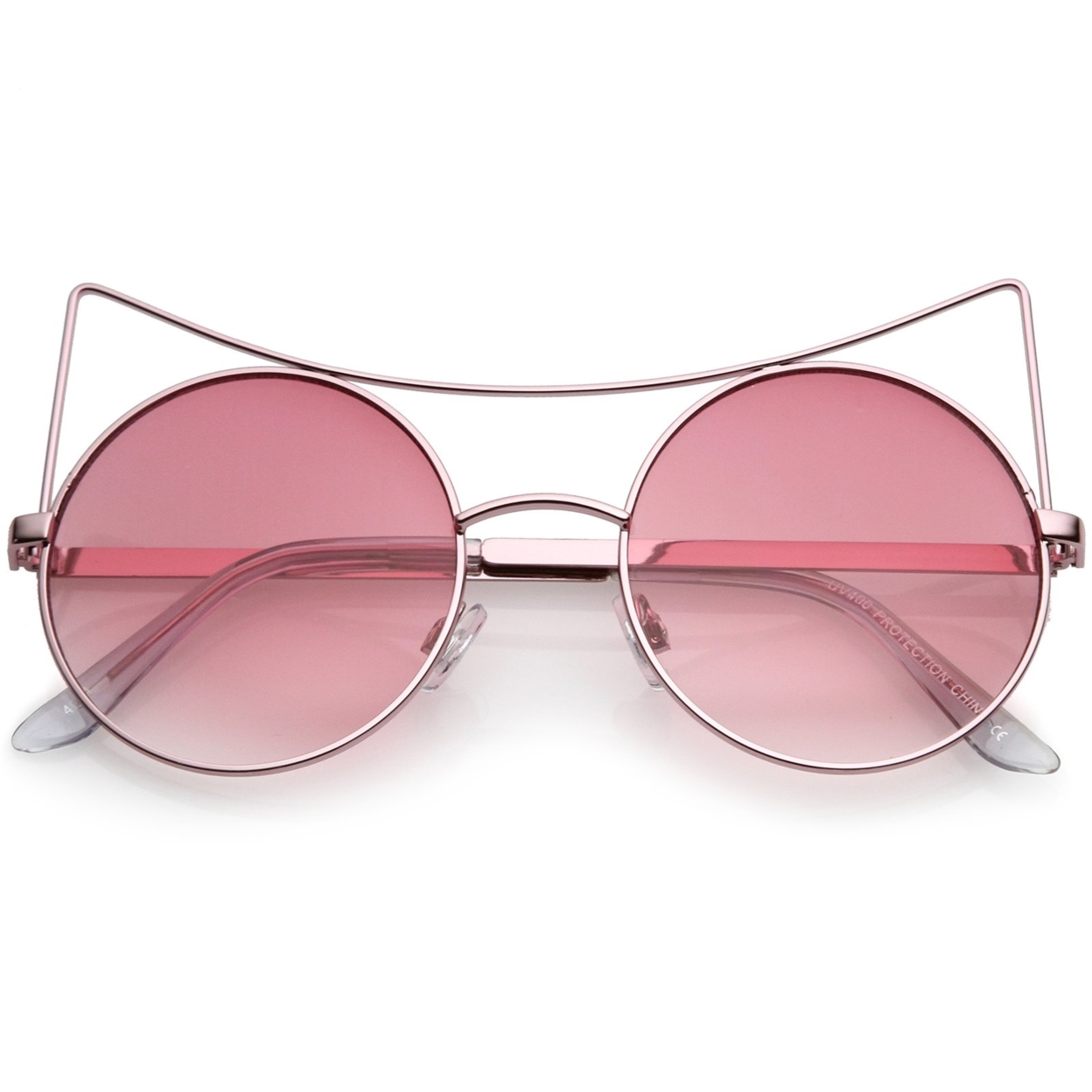 Women's Oversize Open Metal Gradient Round Flat Lens Cat Eye Sunglasses 54mm - White / Smoke Gradient