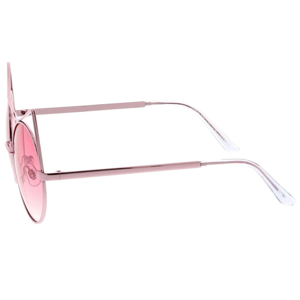 Women's Oversize Open Metal Gradient Round Flat Lens Cat Eye Sunglasses 54mm - Gold / Amber