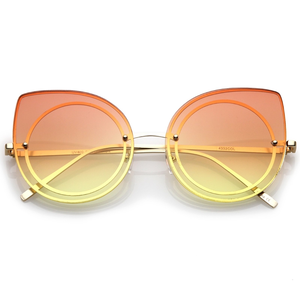 Women's Oversize Rimless Colored Gradient Flat Lens Cat Eye Sunglasses 63mm - Black / Brown Gradient
