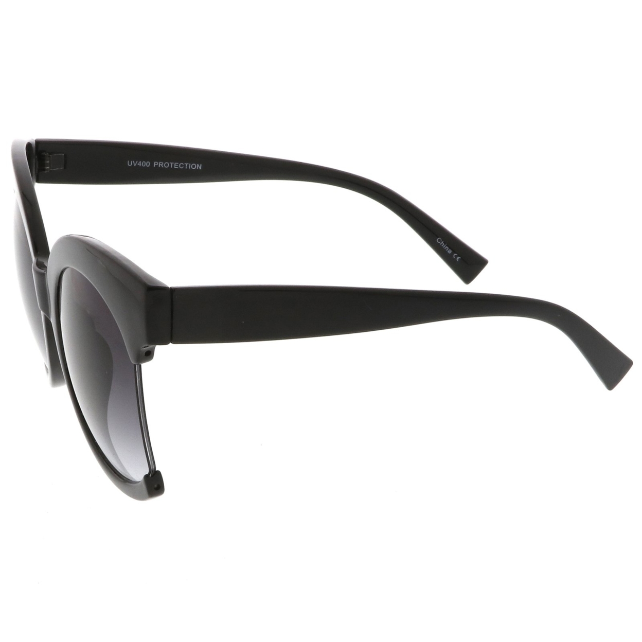 Women's Oversize Semi Rimless Frame Neutral Colored Lens Cat Eye Sunglasses 59mm - Tortoise / Brown
