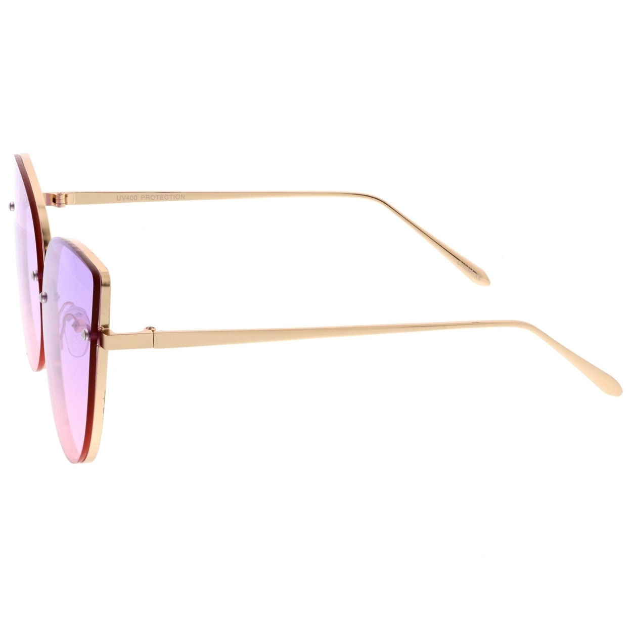 Women's Oversize Slim Metal Rimless Gradient Flat Lens Cat Eye Sunglasses 61mm - Gold / Smoke-Brown