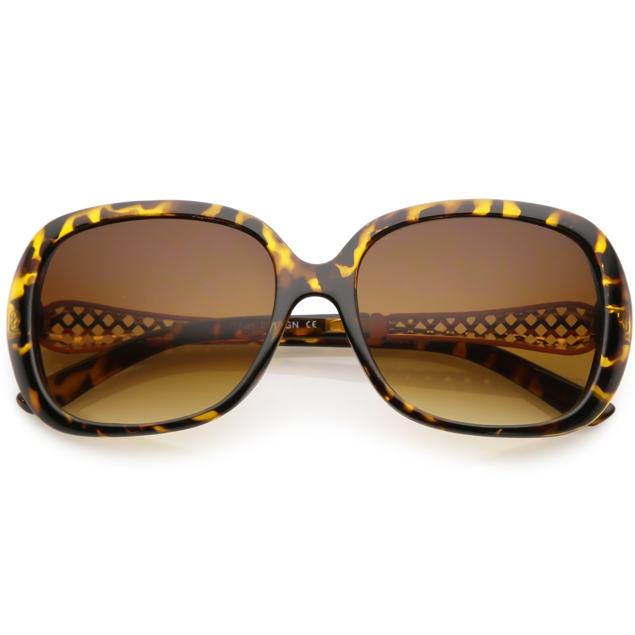 Women's Oversize Square Sunglasses With Metal Arm Accents Gradient Lens 59mm - Tortoise Gold / Amber
