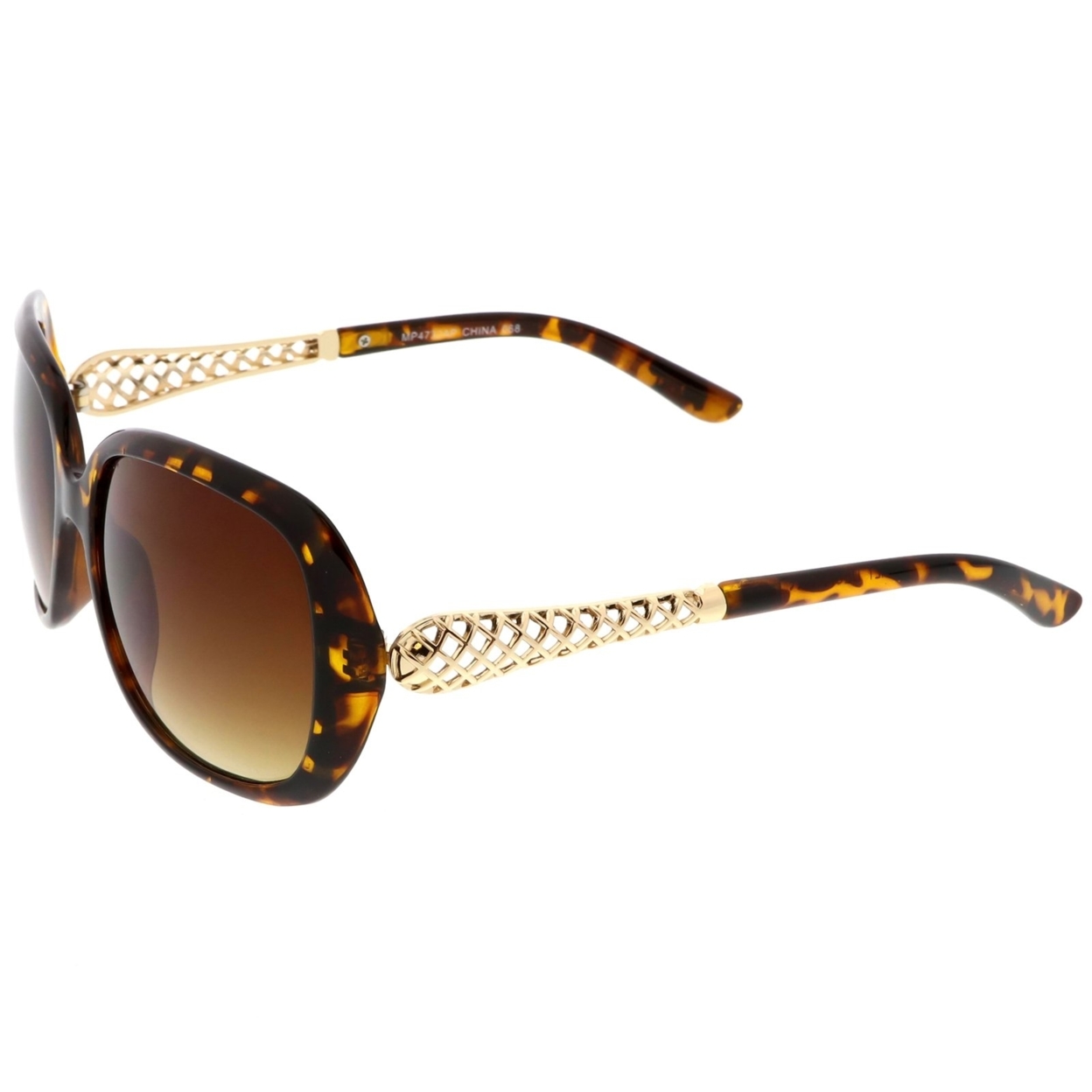 Women's Oversize Square Sunglasses With Metal Arm Accents Gradient Lens 59mm - Tortoise Gold / Amber