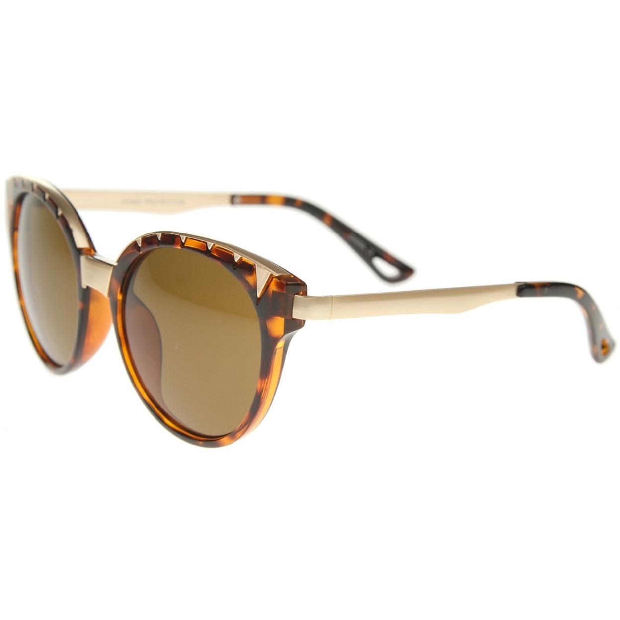 Women's Oversize Triangle Detail Round Cat Eye Sunglasses 55mm - Tortoise-Gold / Brown