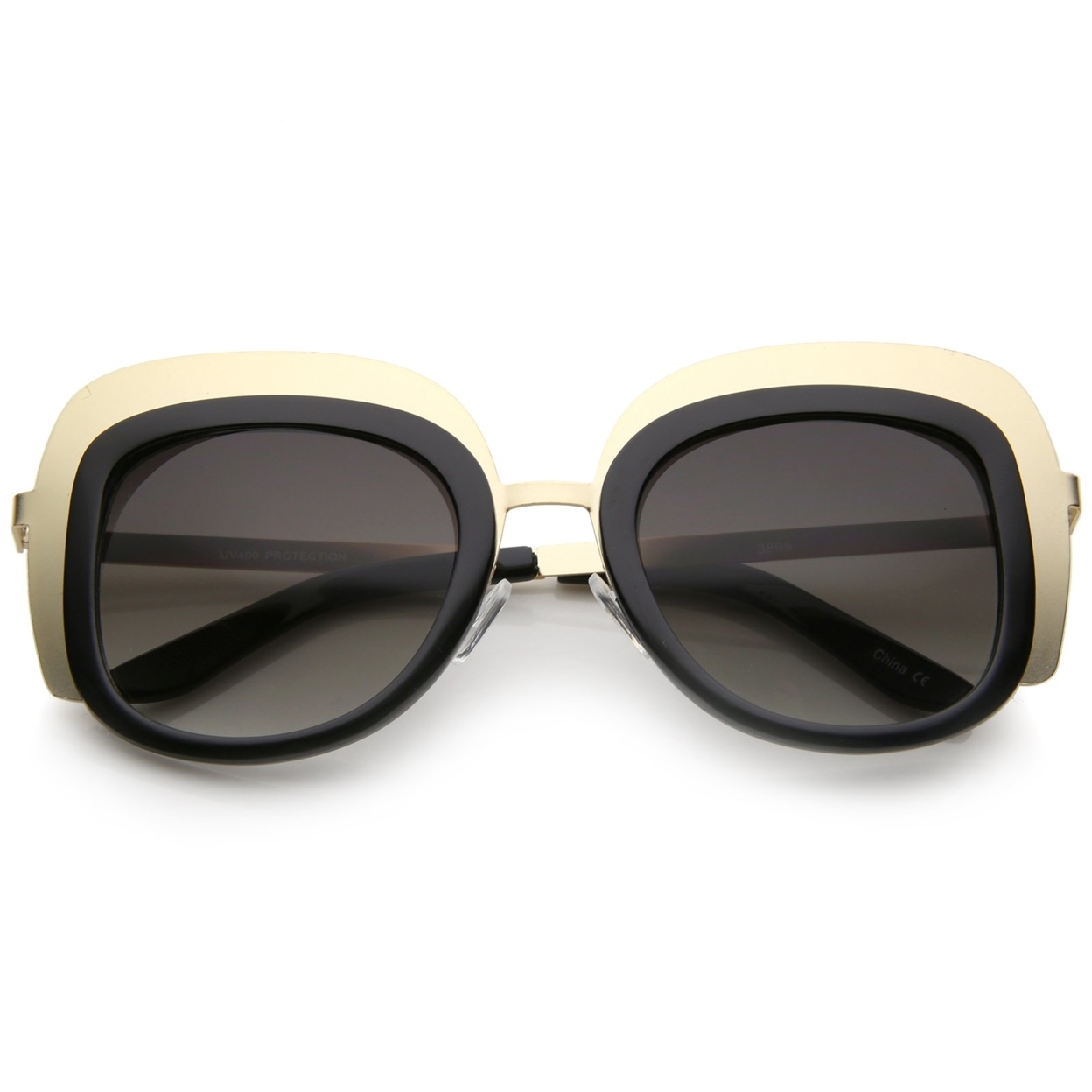 Women's Oversize Two-Tone Metal Frame Border Square Sunglasses 43mm - Gold-White / Amber