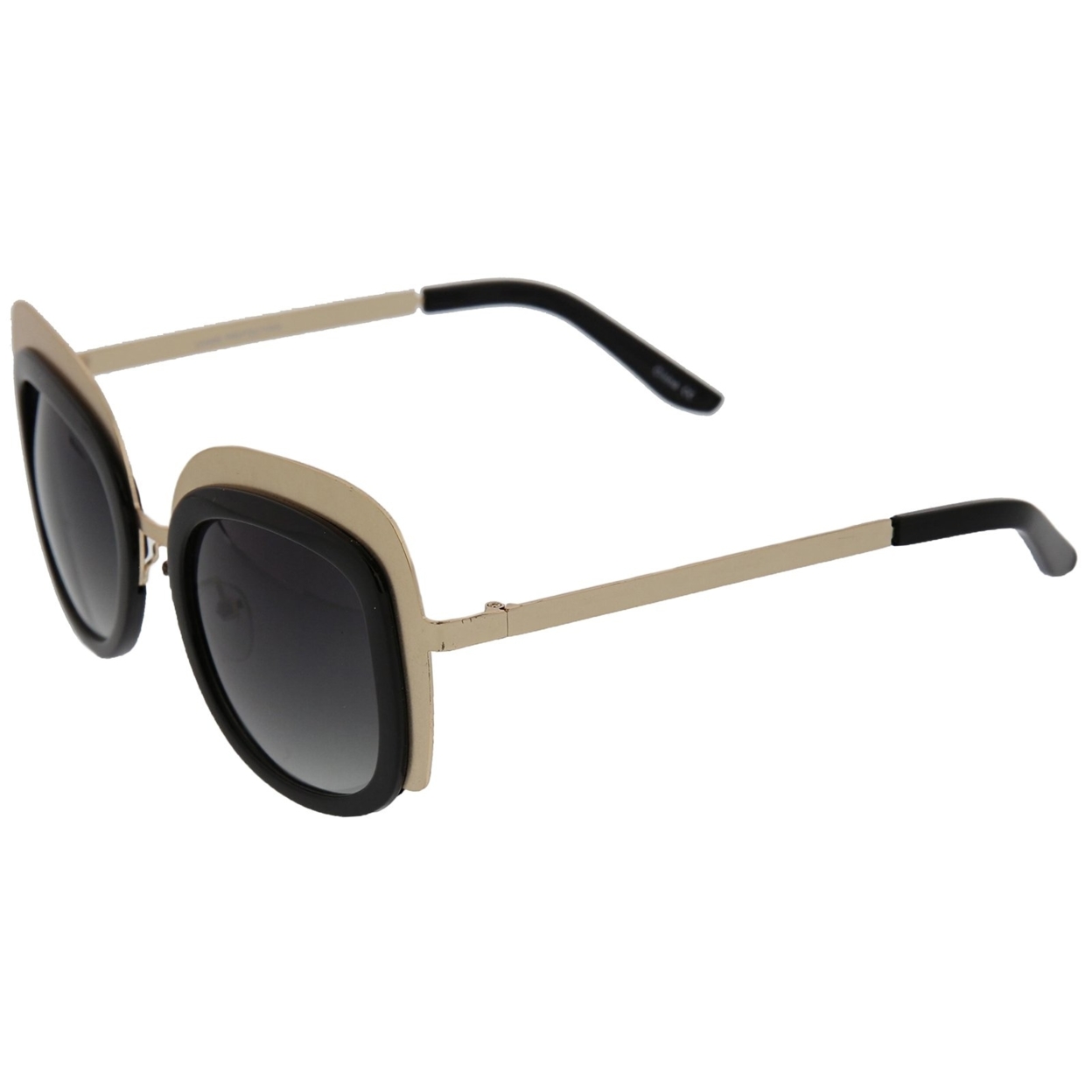 Women's Oversize Two-Tone Metal Frame Border Square Sunglasses 43mm - Gold-White / Amber