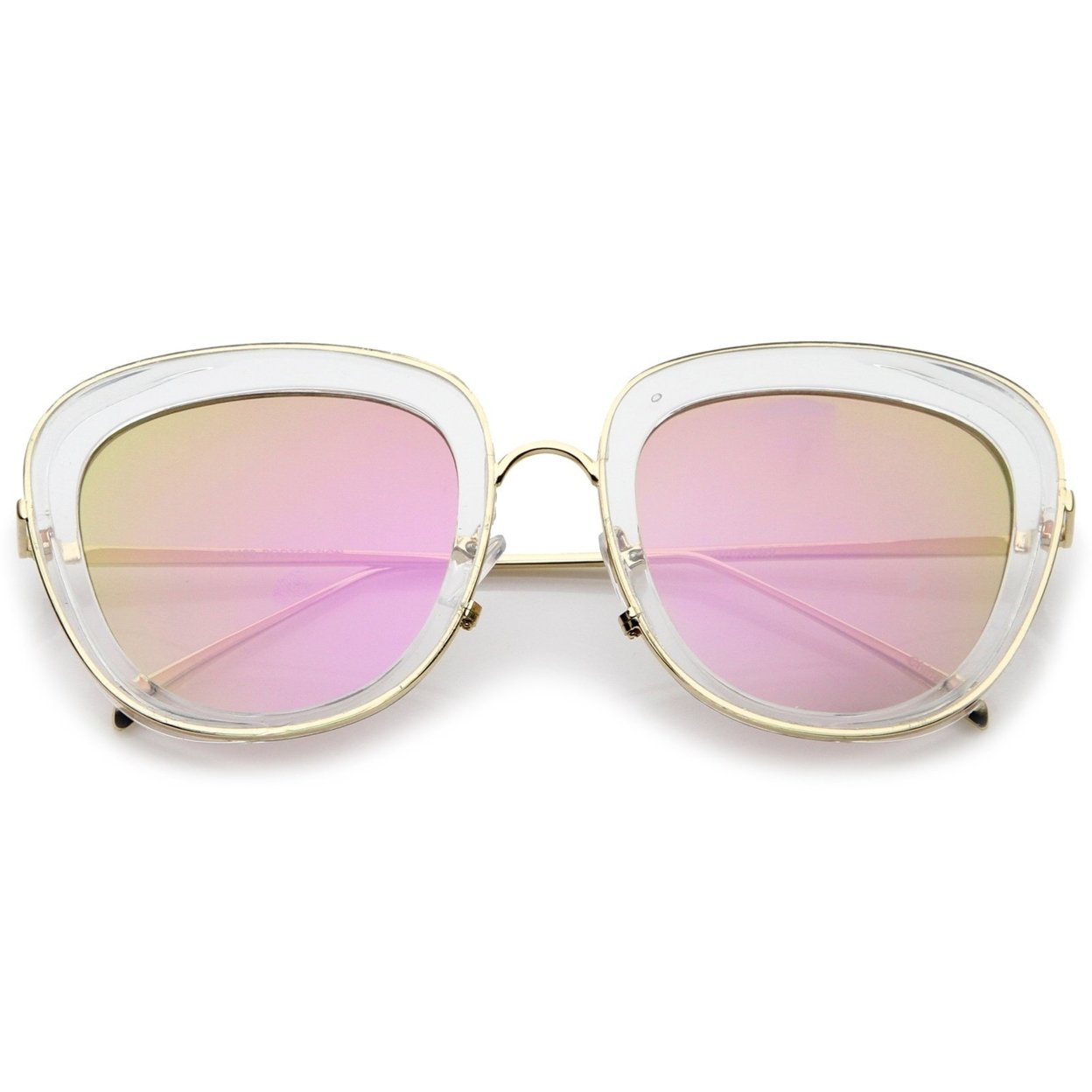 Women's Transparent Frame Square Colored Mirror Lens Oversize Sunglasses 53mm - Clear-Gold / Blue Mirror