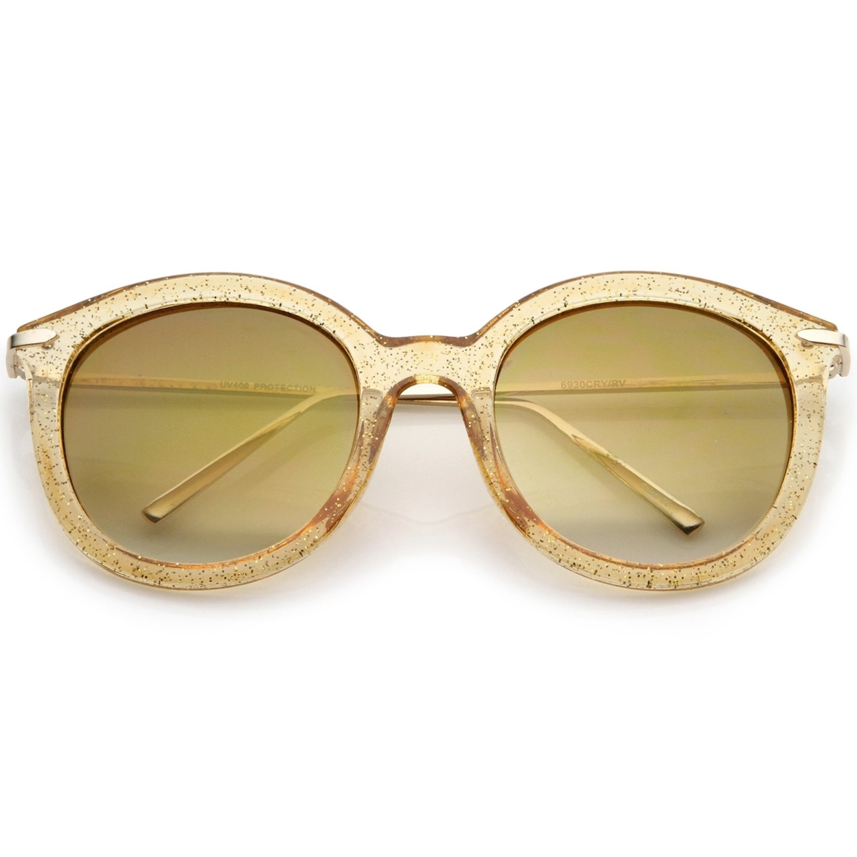 Women's Transparent Glitter Frame Ultra Slim Metal Temple Round Sunglasses 56mm - Pink-Gold / Magenta Mirror