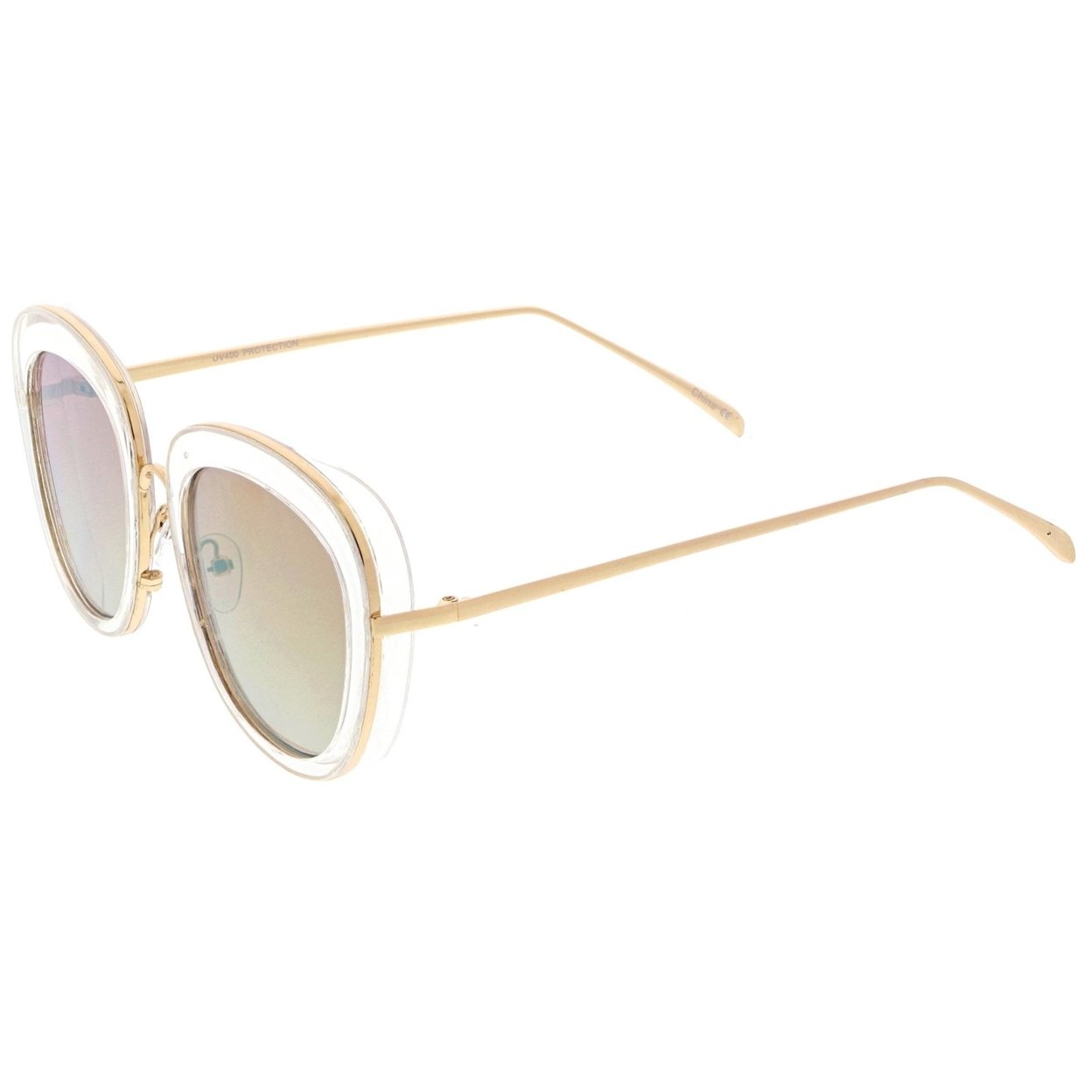 Women's Transparent Frame Square Colored Mirror Lens Oversize Sunglasses 53mm - Clear-Gold / Blue Mirror