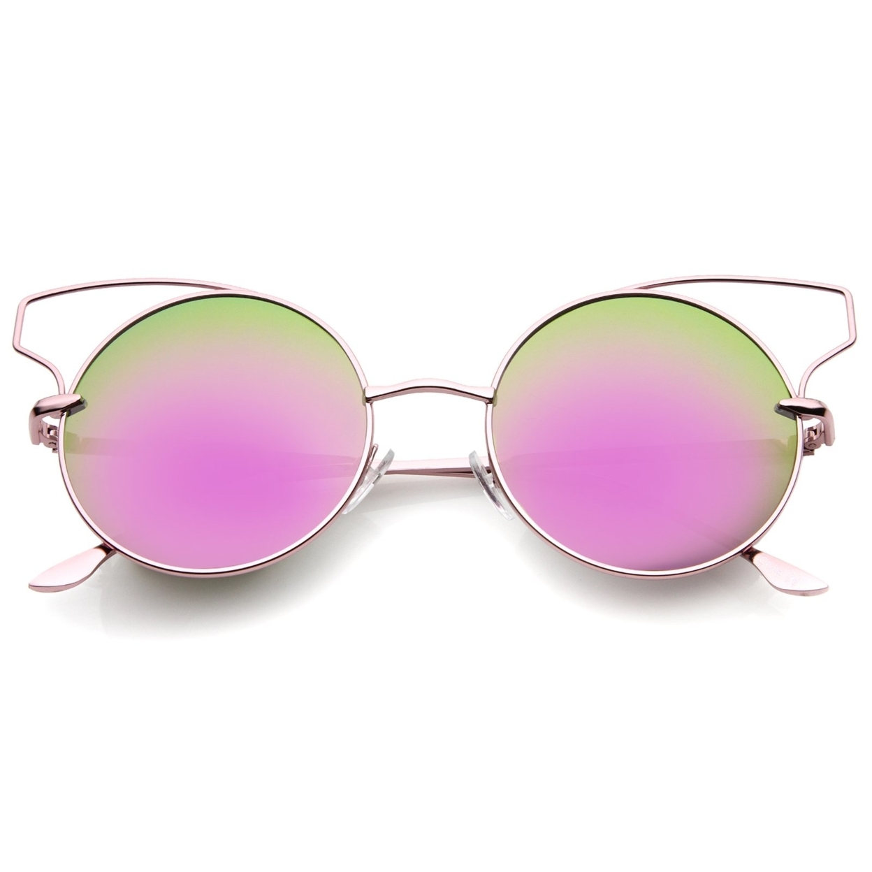 Women's Wire Open Metal Frame Color Mirror Lens Round Cat Eye Sunglasses 52mm - Pink / Magenta Mirror