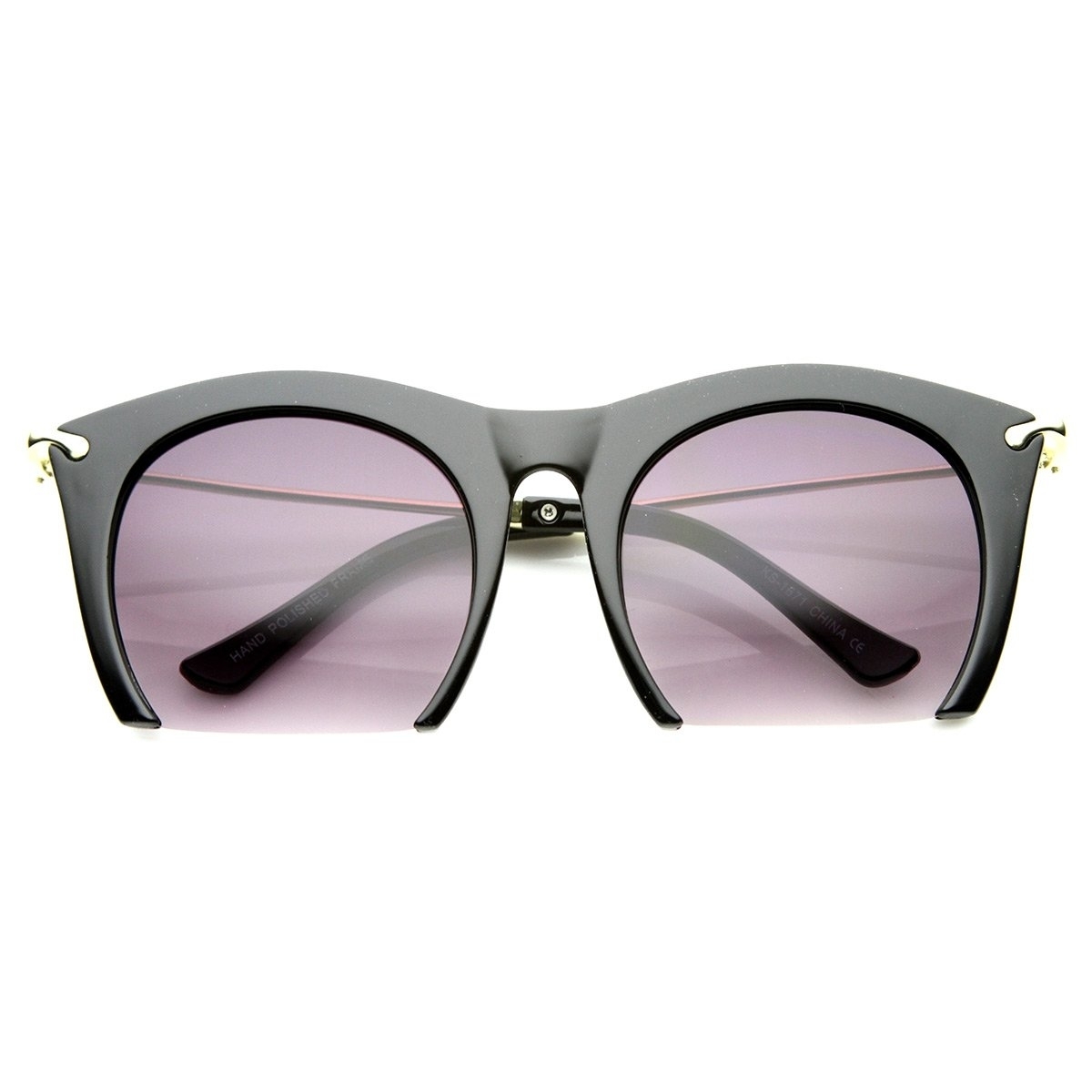 Womens Cateye High Fashion Semi-Rimless Metal Arms Sunglasses - Black Lavender