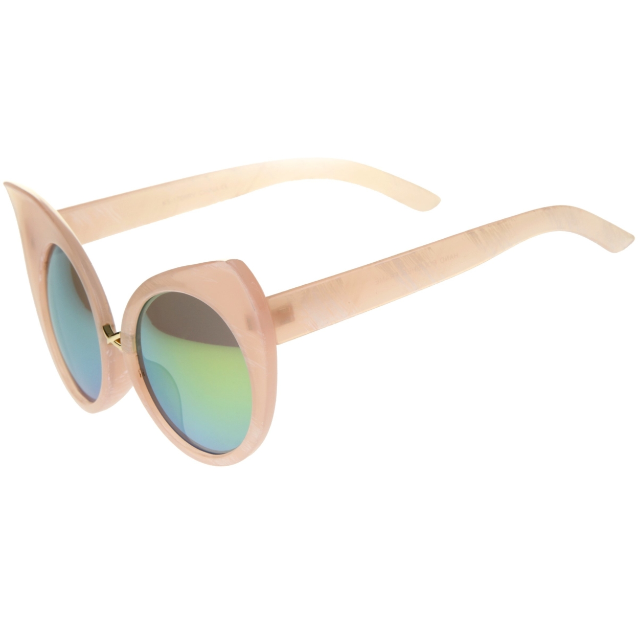 Womens Fashion Bold Marble Frame Mirrored Lens Round Cat Eye Sunglasses 51 Mm - Gray / Blue Mirror